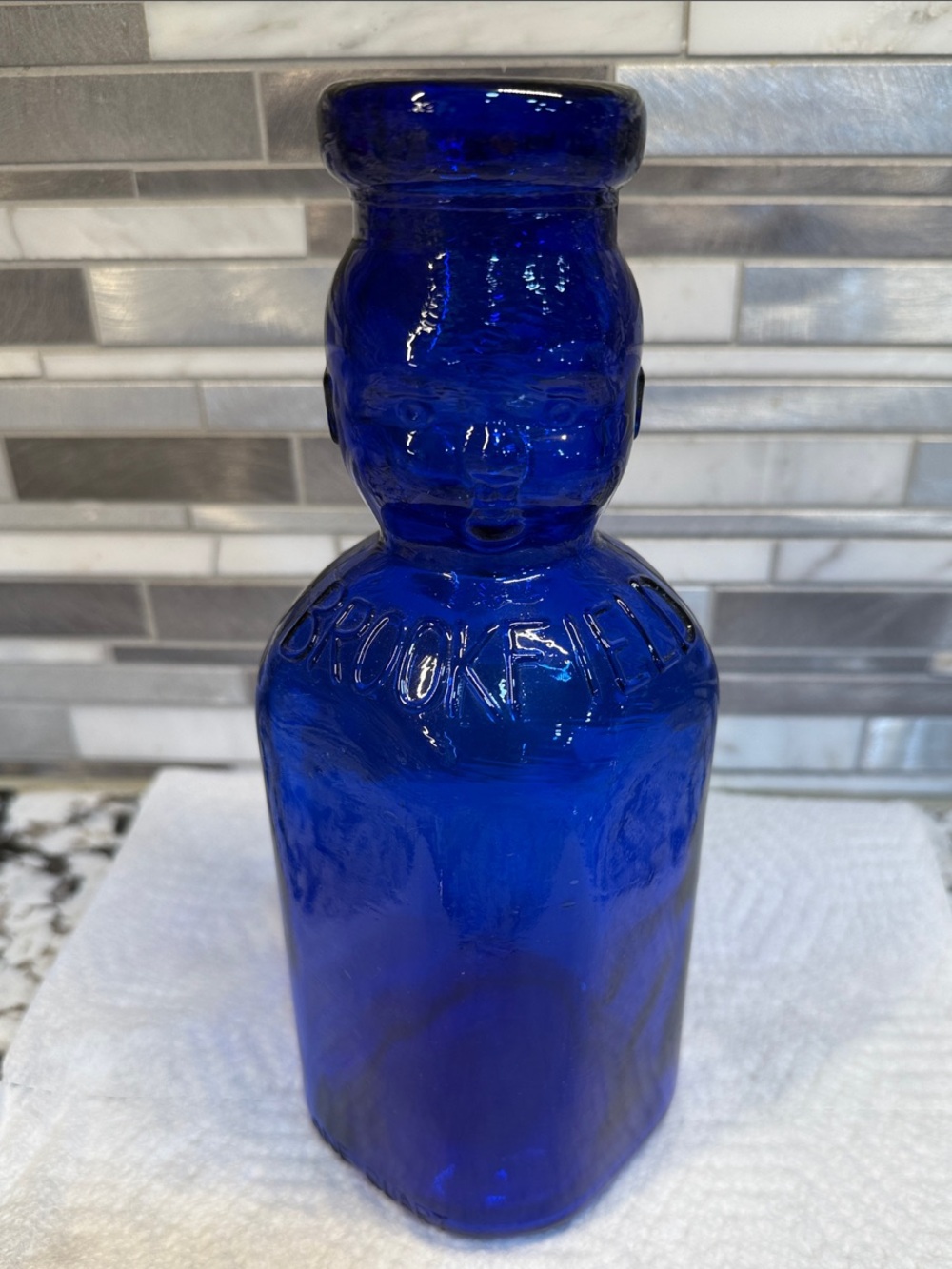 Brookfield Baby Face Cobalt Blue Milk Bottle